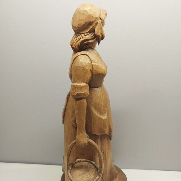 Hand Carved Farm Woman Peasant Folk Art Sculpture 19\